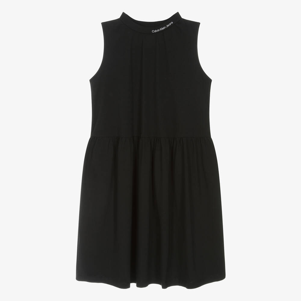 Calvin Klein - فستان قطن جيرسي لون أسود للمراهقات | Childrensalon