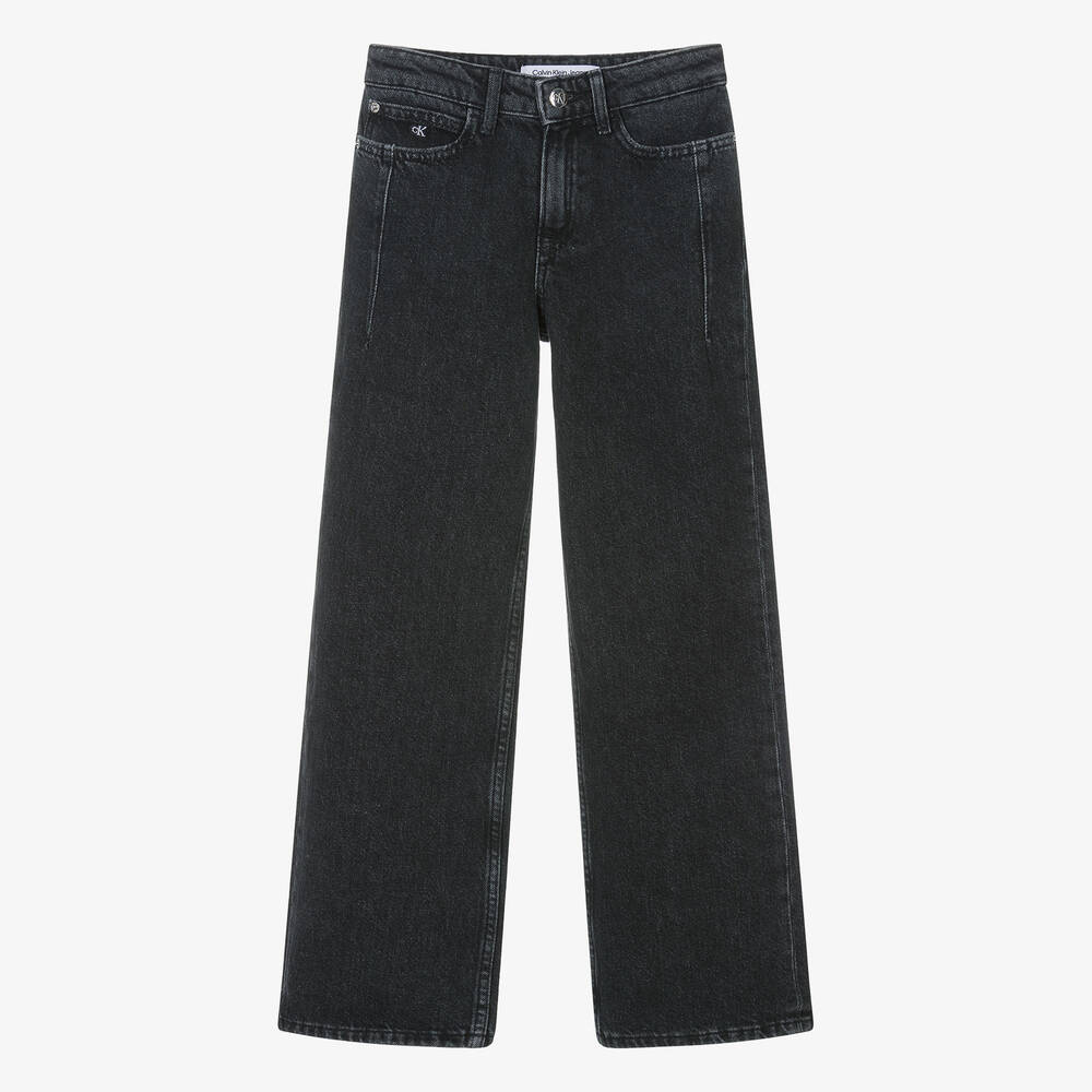 Calvin Klein - جينز بأرجل واسعة قطن دنيم لون أسود للمراهقات | Childrensalon