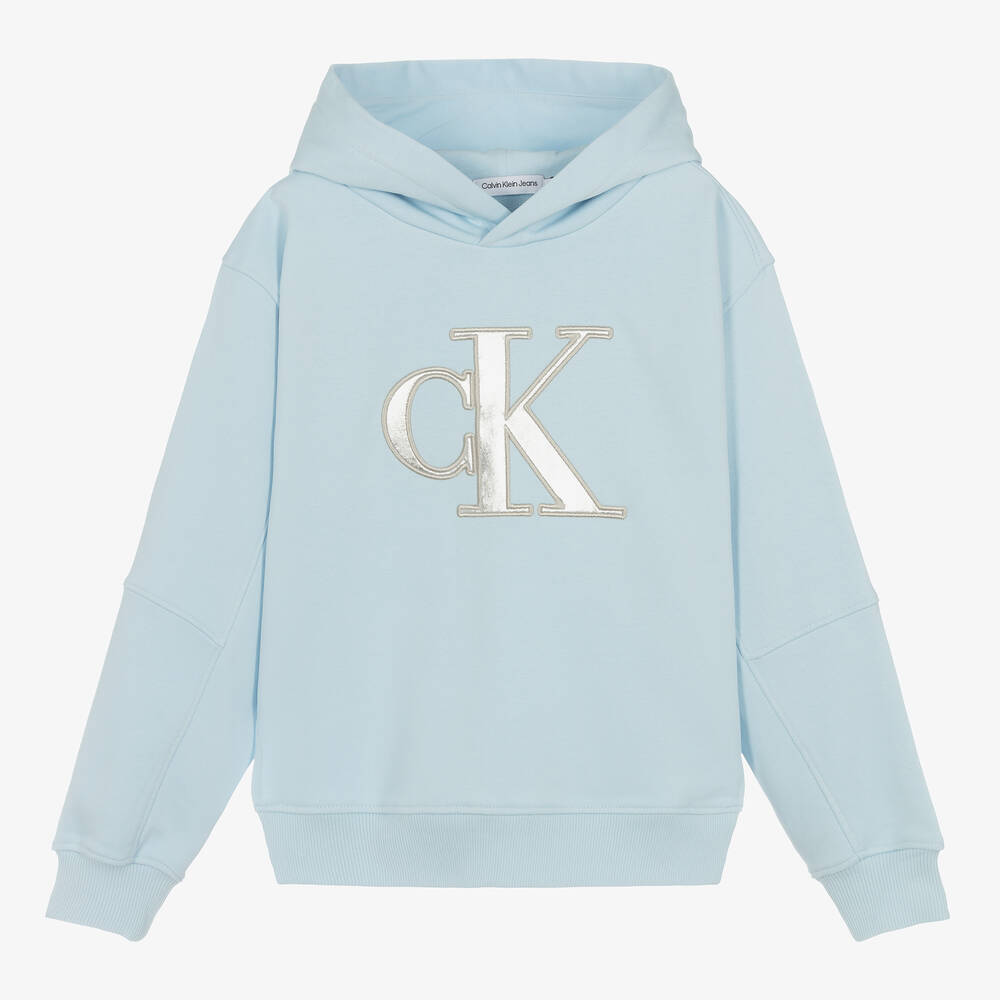 Shop Calvin Klein Teen Girls Blue Cotton Monogram Hoodie