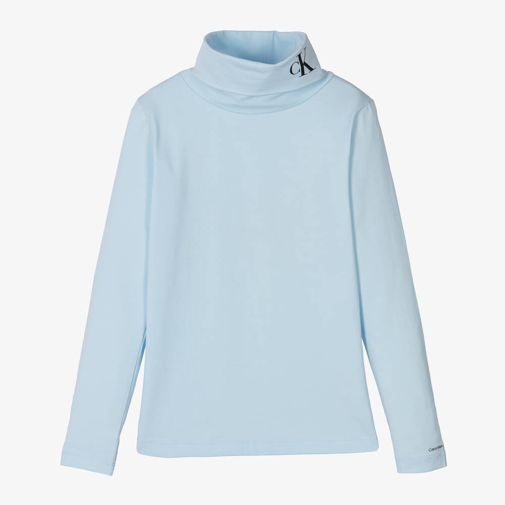 Calvin Klein - Haut bleu en coton à col roulé ado | Childrensalon