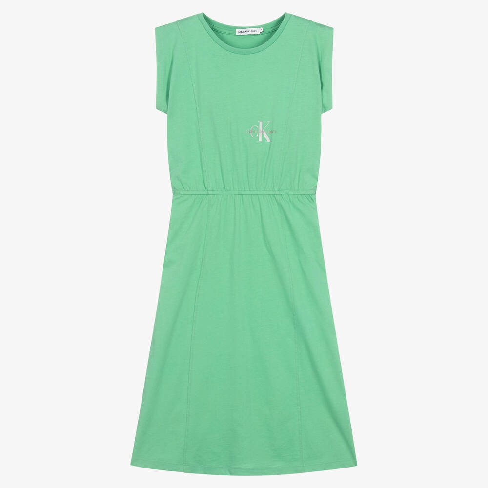 Calvin Klein Jeans Est.1978 Teen Girls Green Cotton Jersey Midi Dress