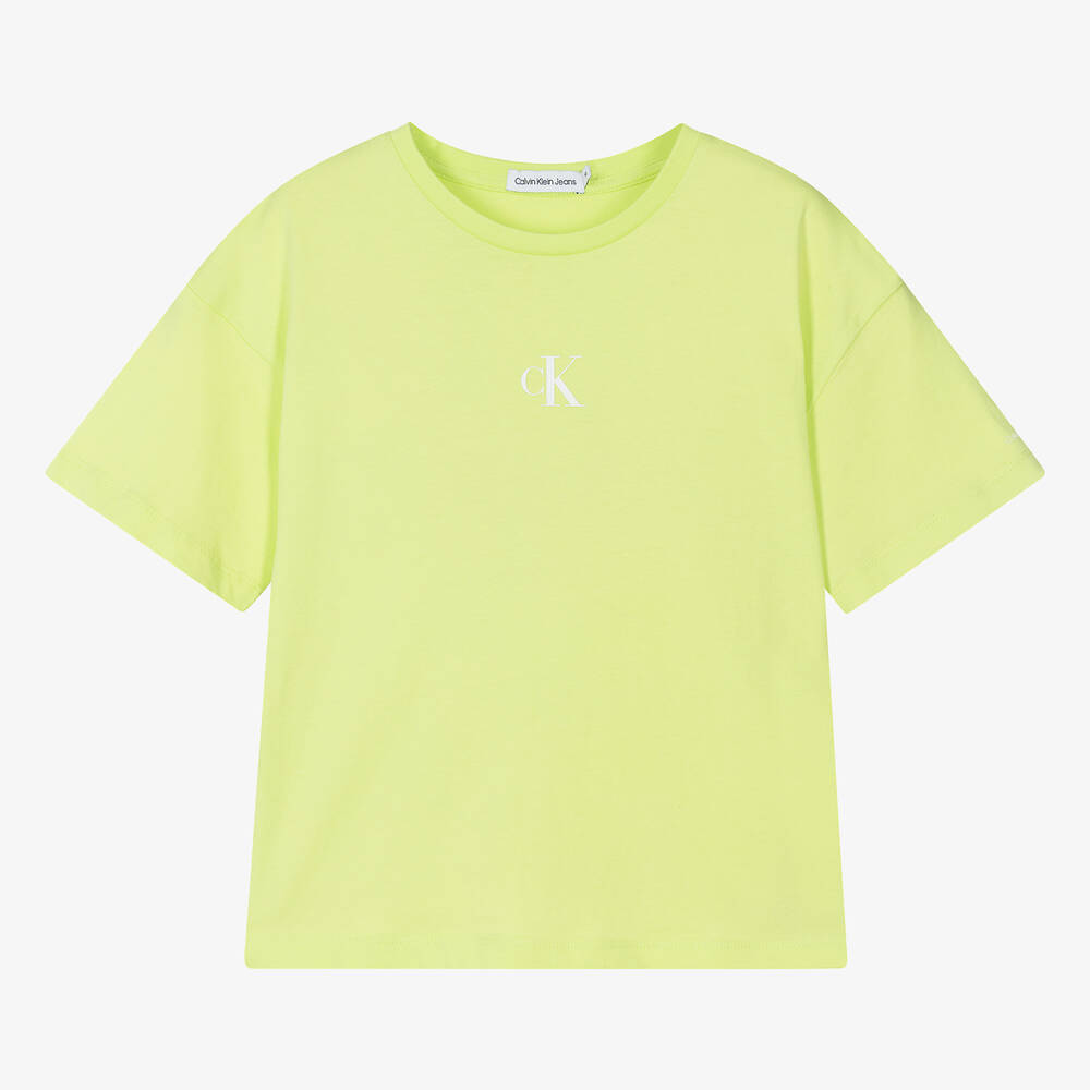 Calvin Klein - Teen Girls Green Cotton T-Shirt | Childrensalon