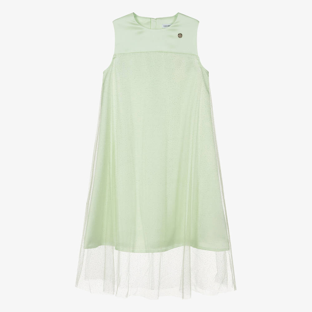 Calvin Klein - فستان ساتان وتول لون أخضر نعناعي للمراهقات | Childrensalon