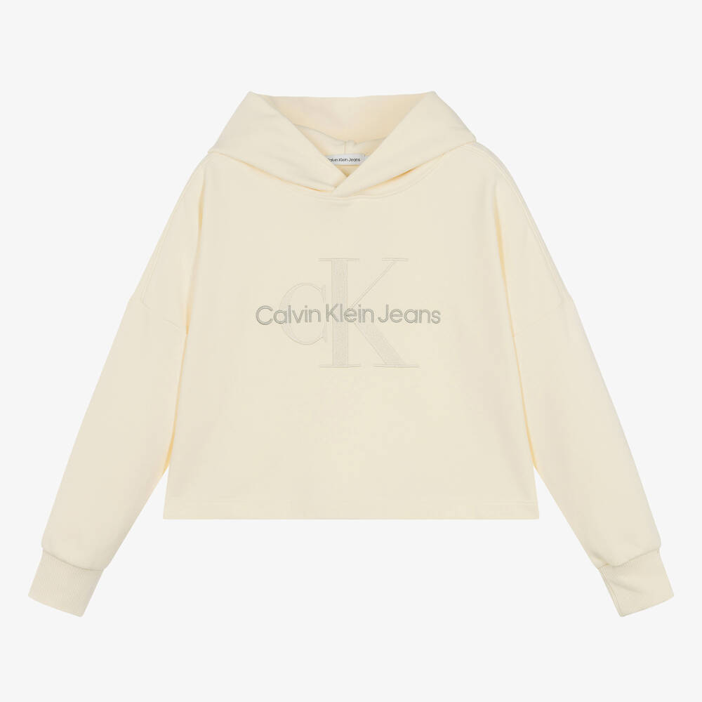 Calvin Klein - Teen Girls Ivory Cotton CK Hoodie | Childrensalon