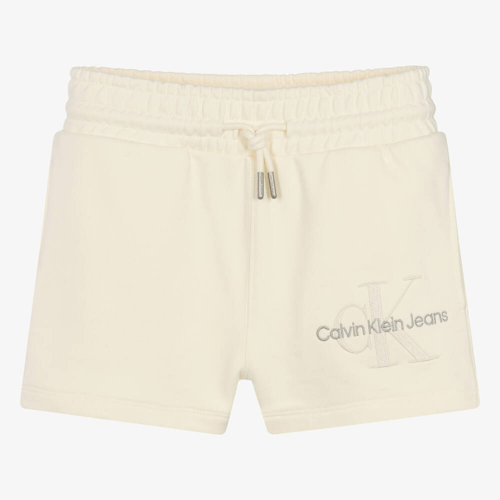 Calvin Klein - شورت بطبعة مونوغرام قطن لون عاجي للمراهقات | Childrensalon