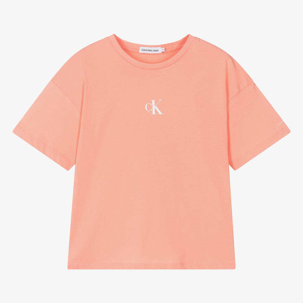 Calvin Klein - Teen Girls Orange Cotton T-Shirt | Childrensalon
