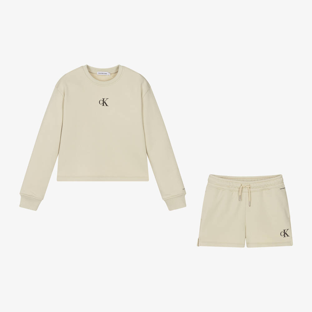 Calvin Klein - Teen Girls Pale Green Cotton Shorts Set | Childrensalon
