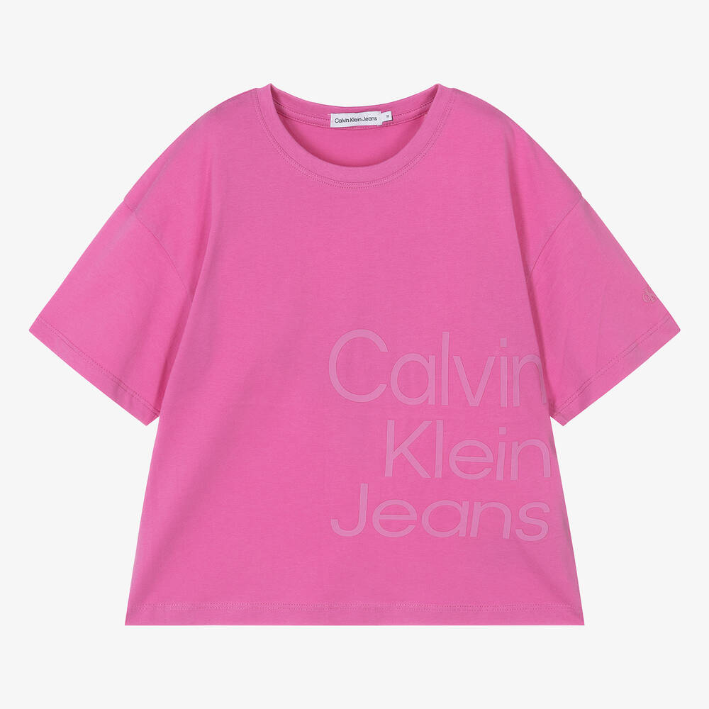 Calvin Klein - تيشيرت أوفرسايز للمراهقات قطن لون زهري | Childrensalon
