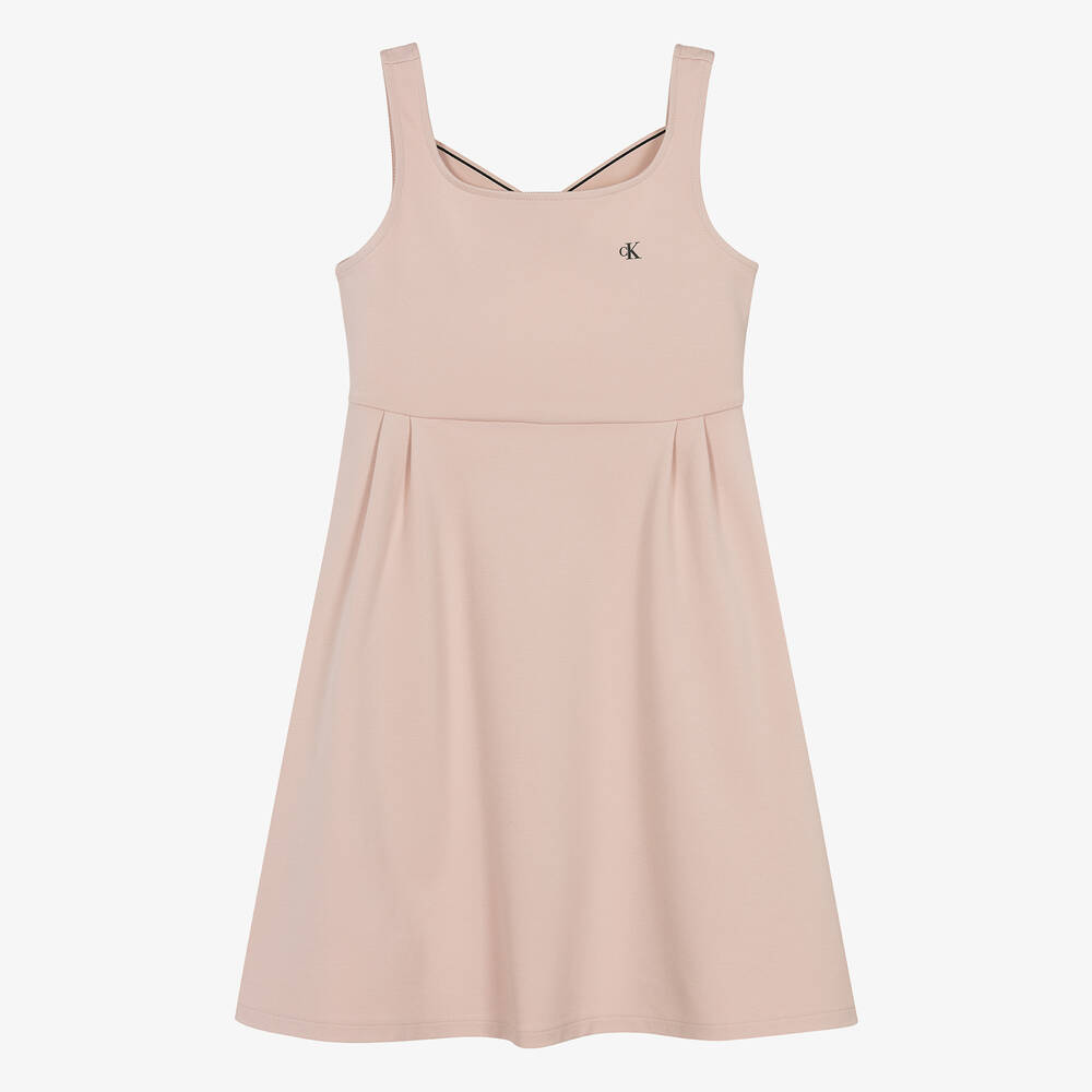 Shop Calvin Klein Teen Girls Pink Viscose Monogram Dress