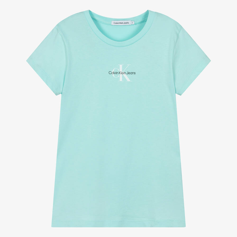 Calvin Klein - Teen Girls Turquoise Blue Cotton T-Shirt | Childrensalon