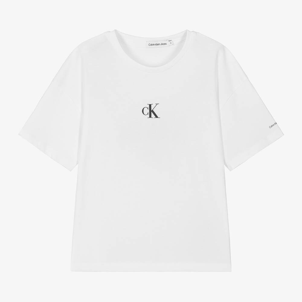 Calvin Klein - Weißes gerades Baumwoll-T-Shirt | Childrensalon
