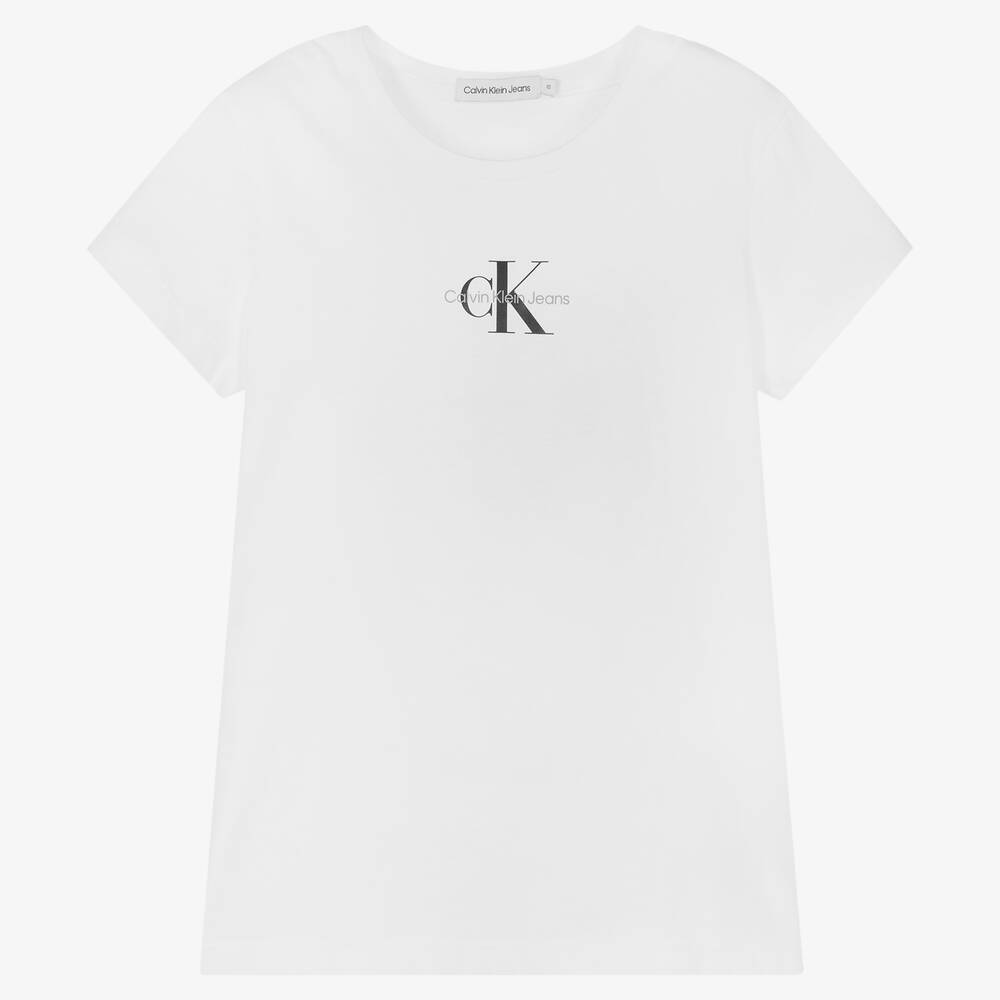 Calvin Klein - تيشيرت قطن جيرسي لون أبيض للمراهقات | Childrensalon