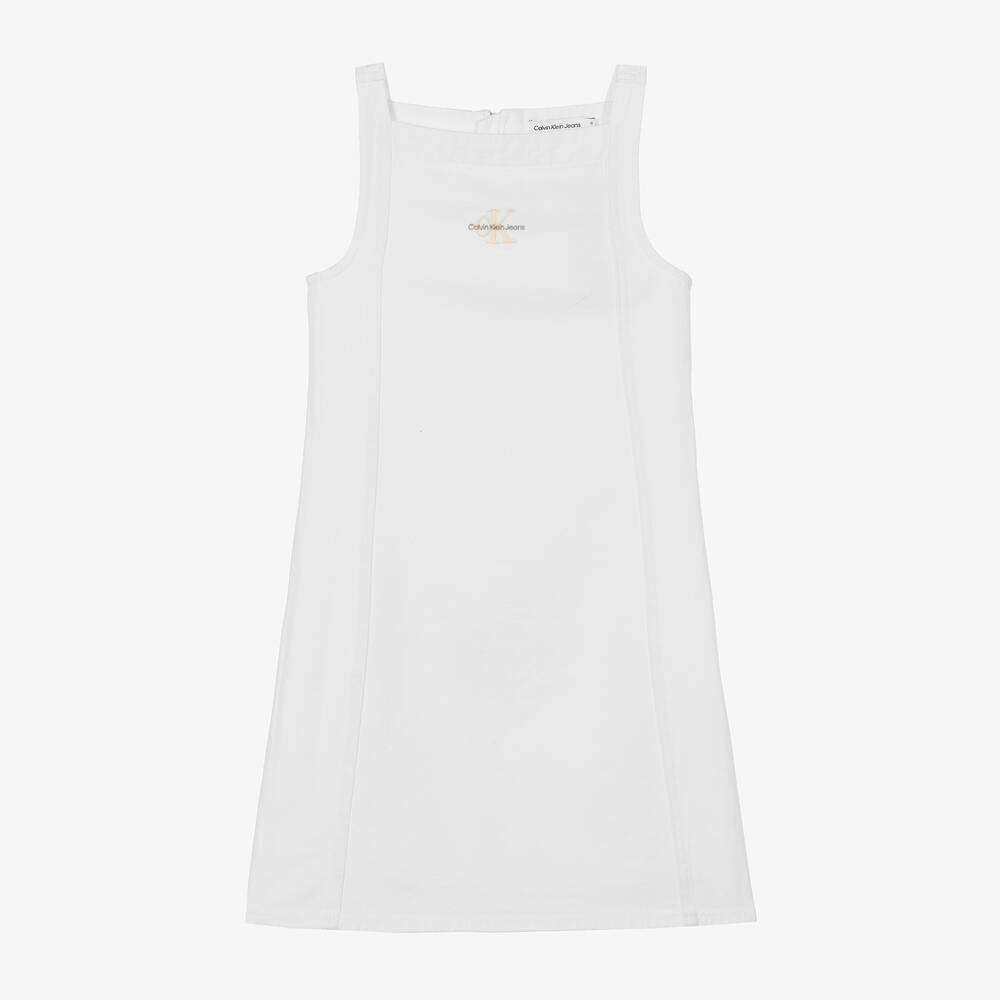Calvin Klein - فستان قطن دنيم لون أبيض للمراهقات | Childrensalon