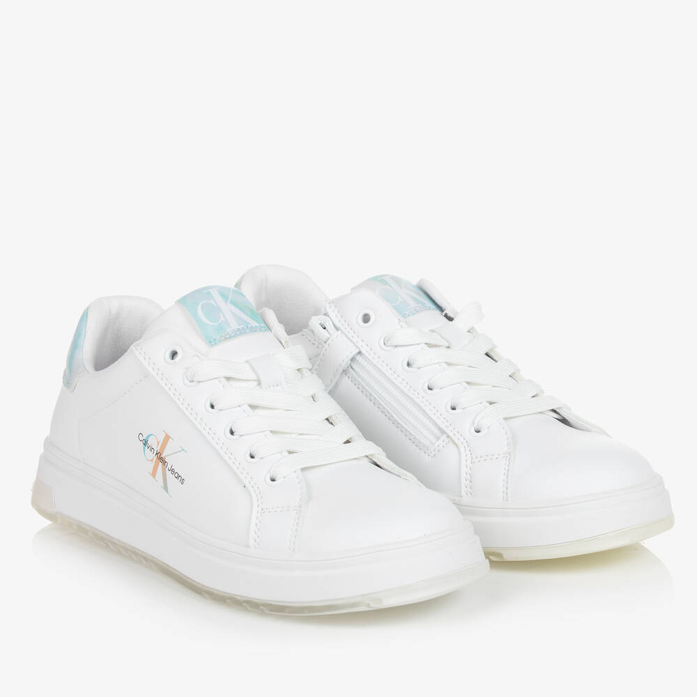 Calvin Klein - Белые кроссовки на шнуровке для девочек-подростков | Childrensalon