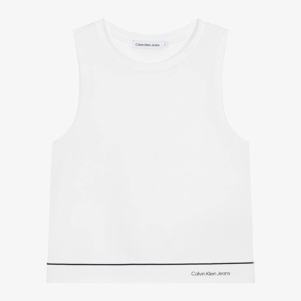 Calvin Klein - توب بلا أكمام فيسكوز جيرسي لون أبيض للمراهقات | Childrensalon