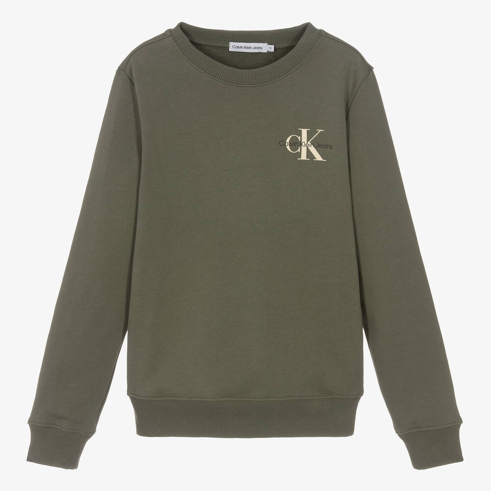 Calvin Klein - Sweat-shirt coton vert à monogramme | Childrensalon