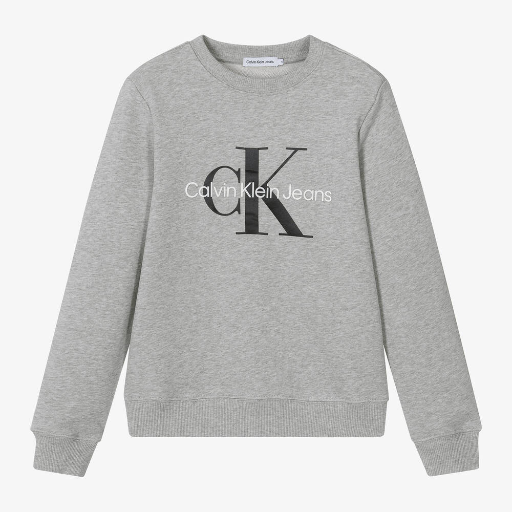 Calvin Klein - Sweat-shirt gris chiné en coton CK ado | Childrensalon