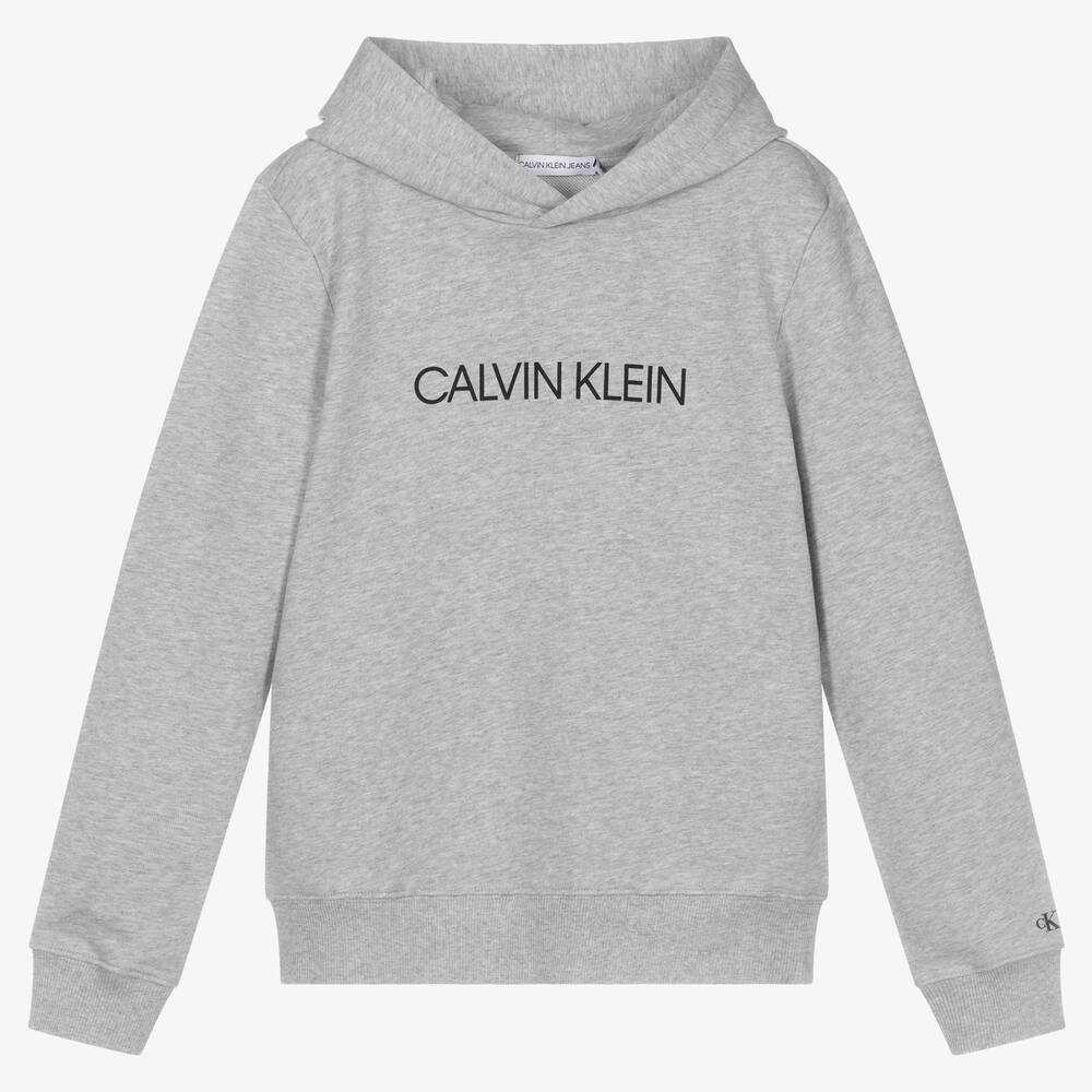 Calvin Klein Jeans - Teen Grey Organic Cotton Logo Hoodie | Childrensalon
