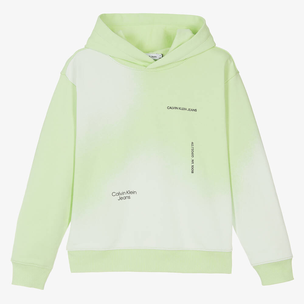 Calvin Klein - Sweat à capuche vert citron en coton | Childrensalon