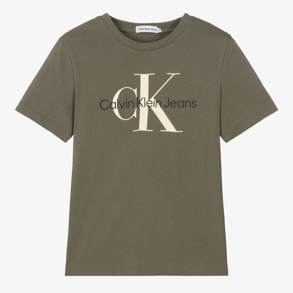 Calvin Klein - Оливково-зеленая хлопковая футболка | Childrensalon