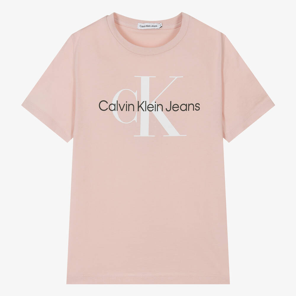 Calvin Klein - تيشيرت بطبعة مونوغرام قطن لون زهري فاتح تينز | Childrensalon