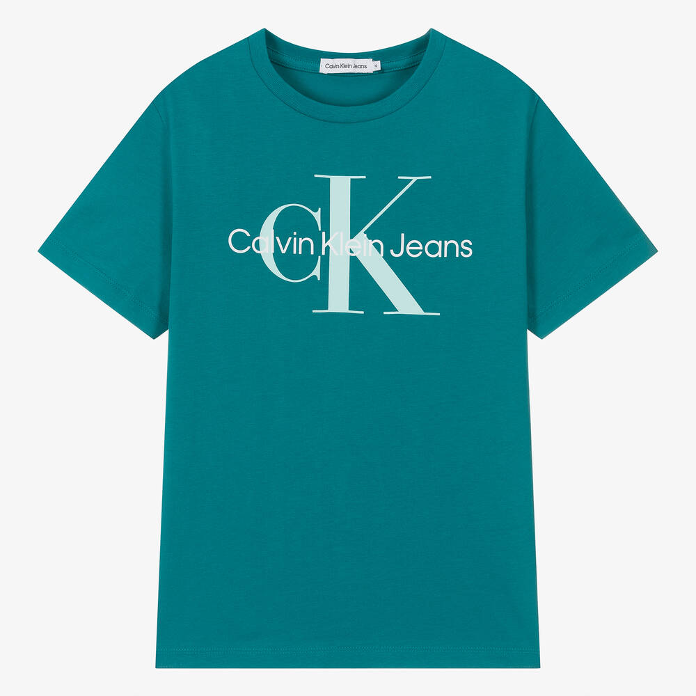 Calvin Klein - Teen Teal Blue Cotton Monogram T-Shirt | Childrensalon