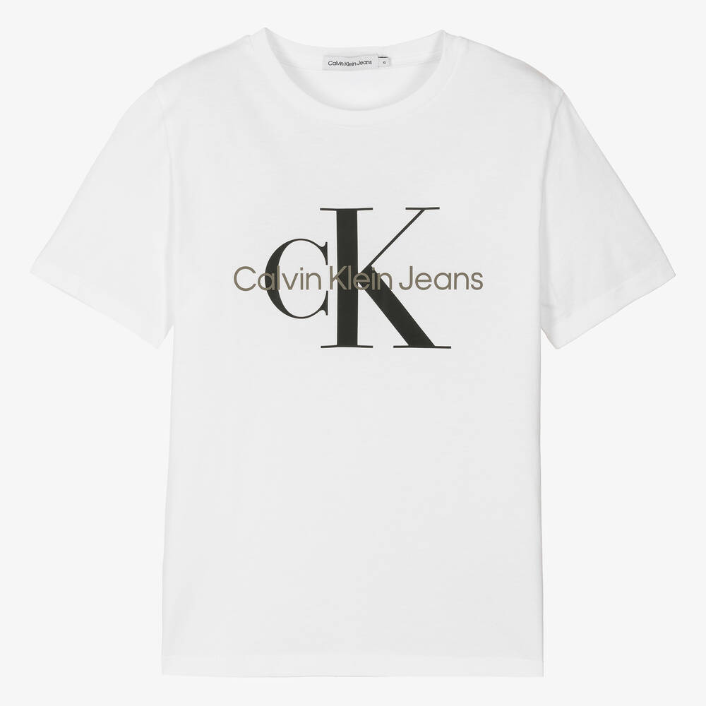 Calvin Klein Jeans - T-shirt blanc en coton à logo ado | Childrensalon