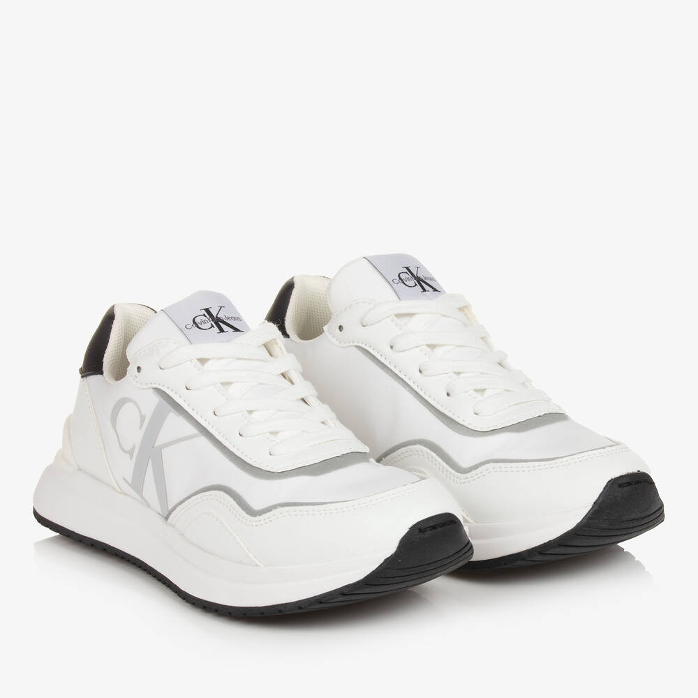 Calvin Klein - Белые кожаные кроссовки на шнуровке для подростков | Childrensalon