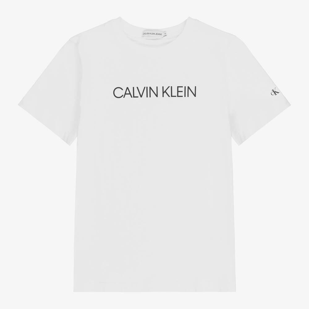 Calvin Klein Jeans - تيشيرت تينز قطن عضوي لون أبيض | Childrensalon