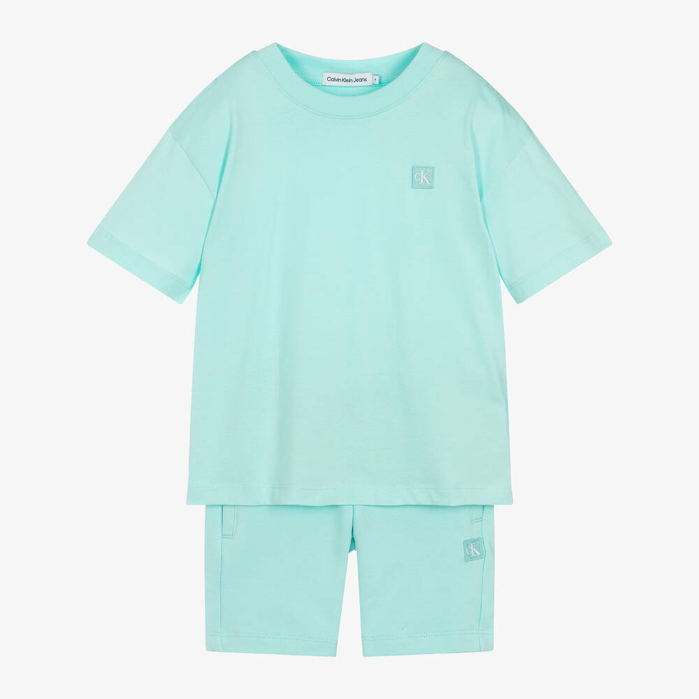 Calvin Klein - Turquoise Blue Cotton Jersey Shorts Set | Childrensalon