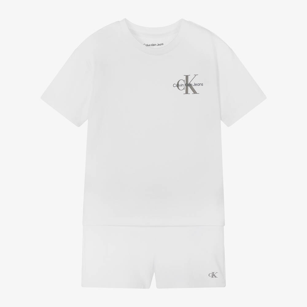 Calvin Klein - White Cotton Jersey Monogram Pyjamas | Childrensalon