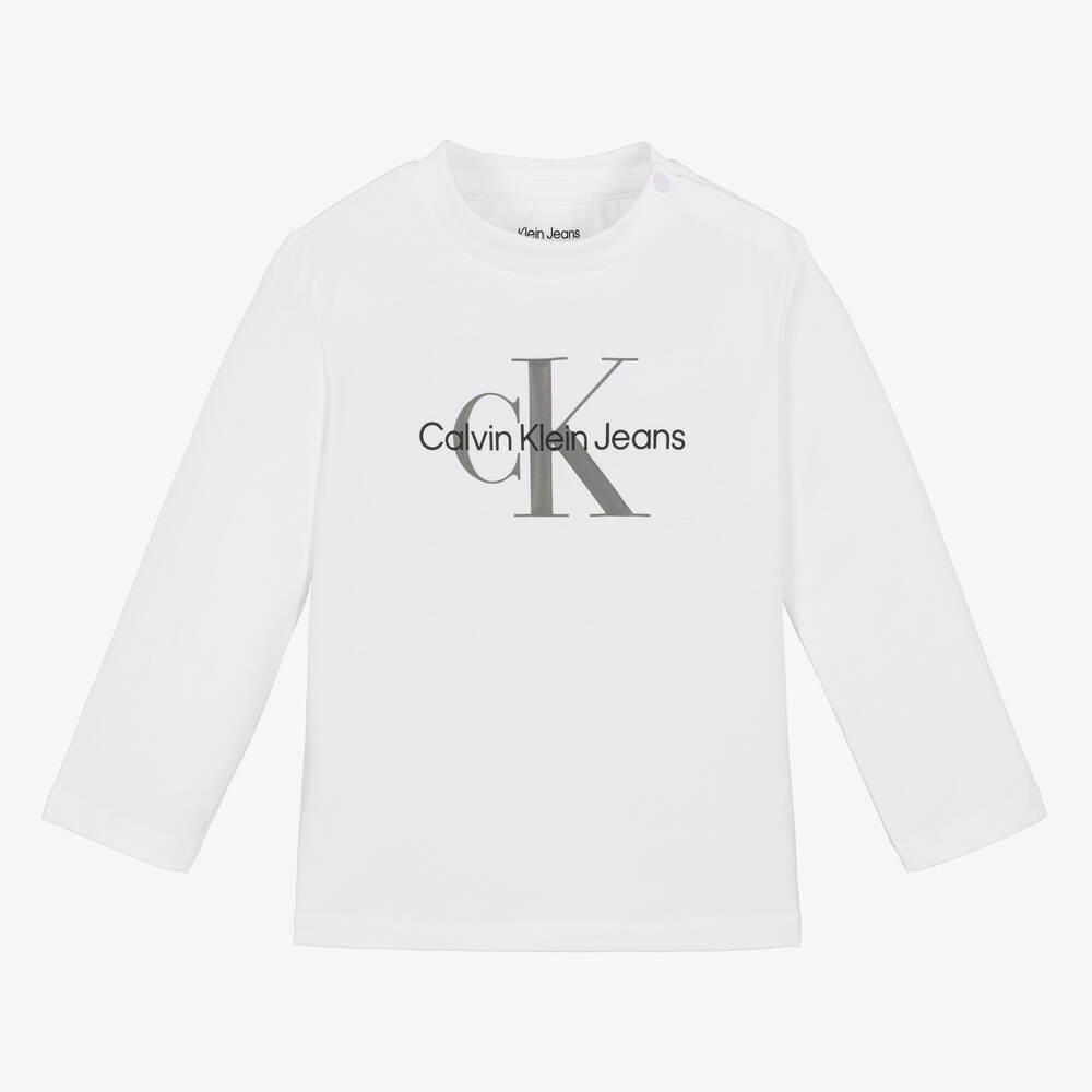 Calvin Klein - توب قطن جيرسي لون أبيض للأطفال | Childrensalon