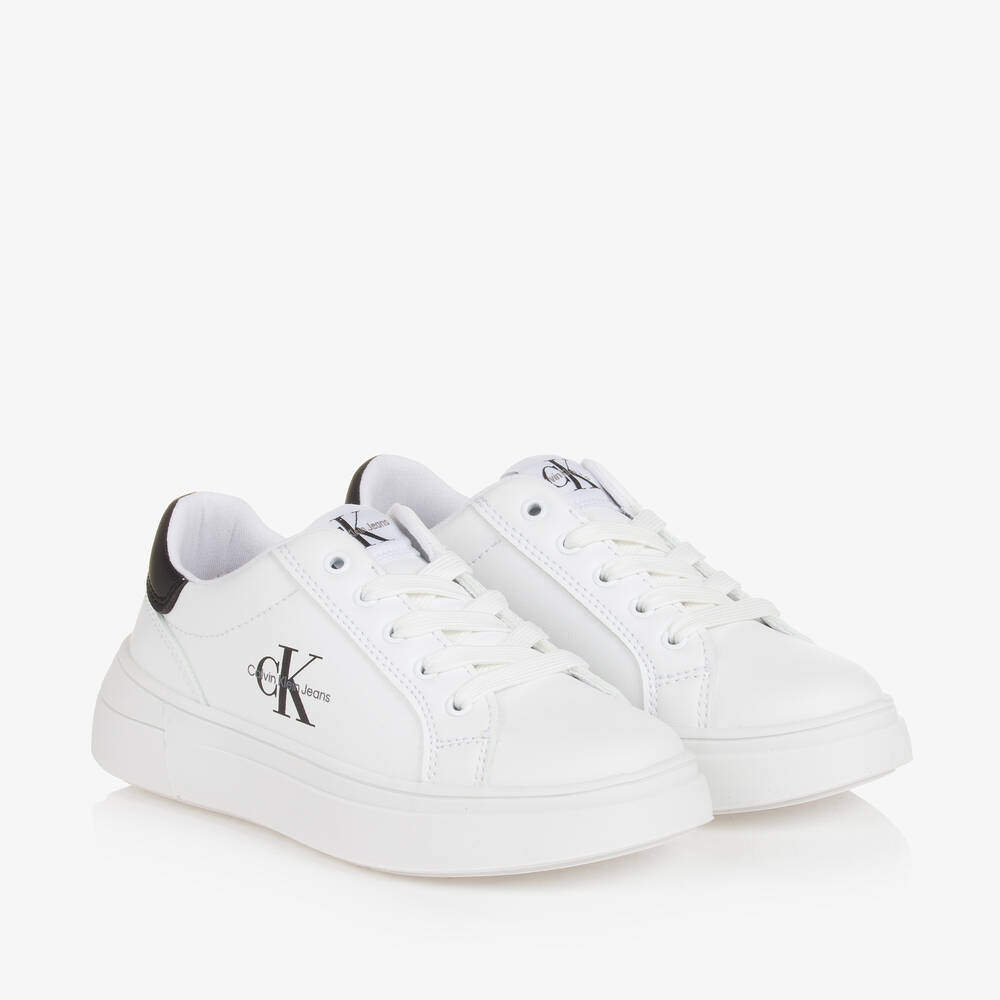 Calvin Klein - حذاء رياضي بأربطة جلد صناعي لون أبيض | Childrensalon