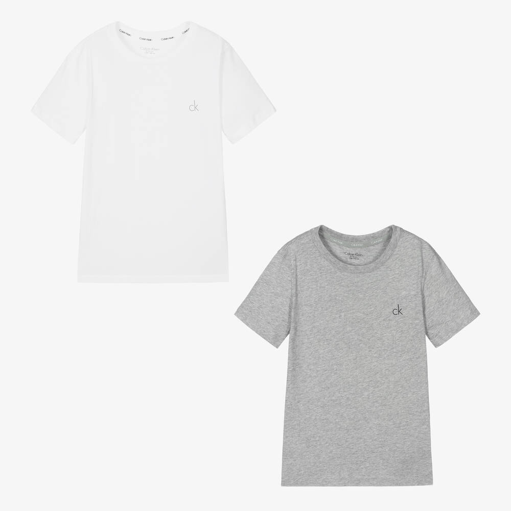 Calvin Klein - White & Grey Cotton T-Shirts (2 Pack) | Childrensalon