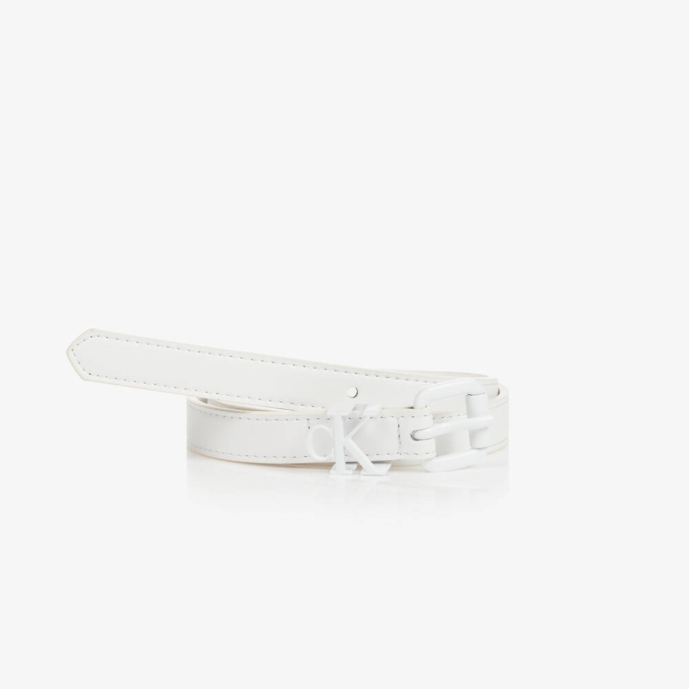 Calvin Klein - حزام بعروة معدنية وطبعة مونوغرام لون أبيض | Childrensalon