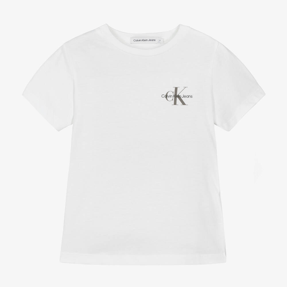 Calvin Klein - White Monogram Cotton T-Shirt | Childrensalon