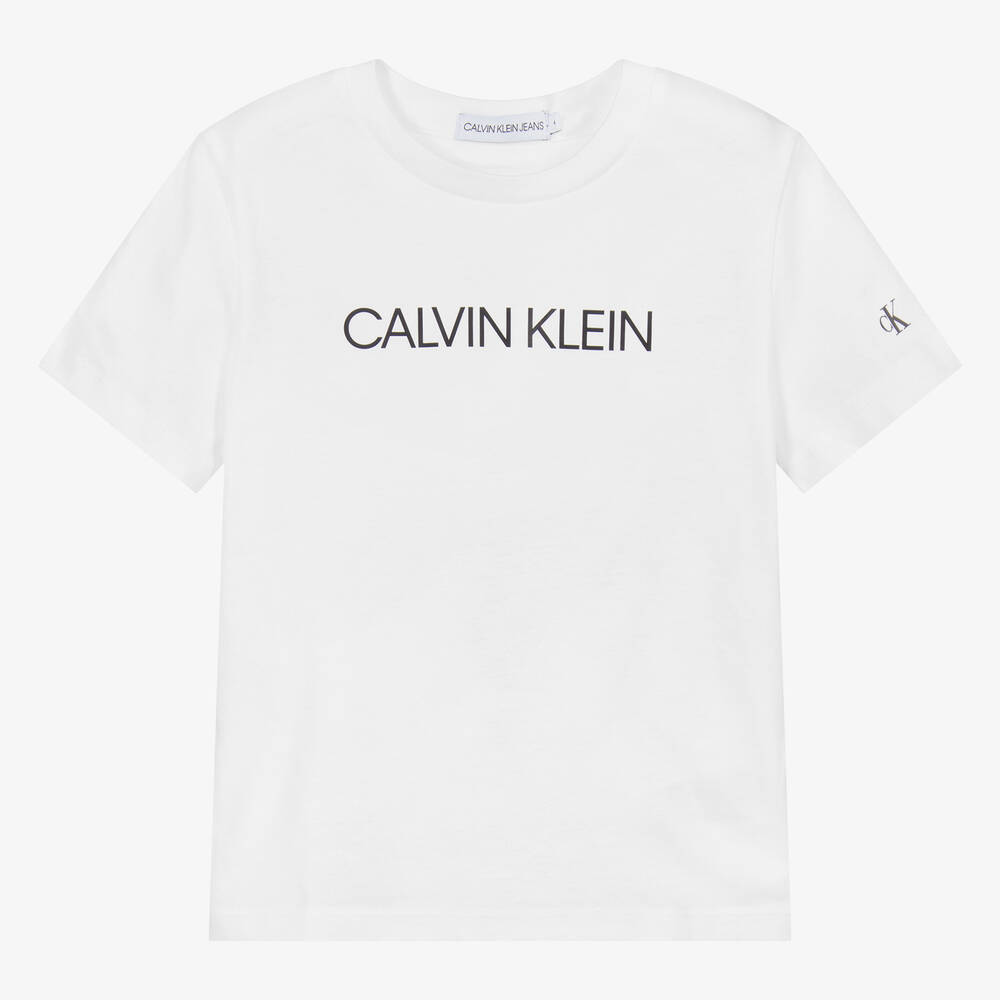Calvin Klein Jeans - تيشيرت قطن لون أبيض  | Childrensalon