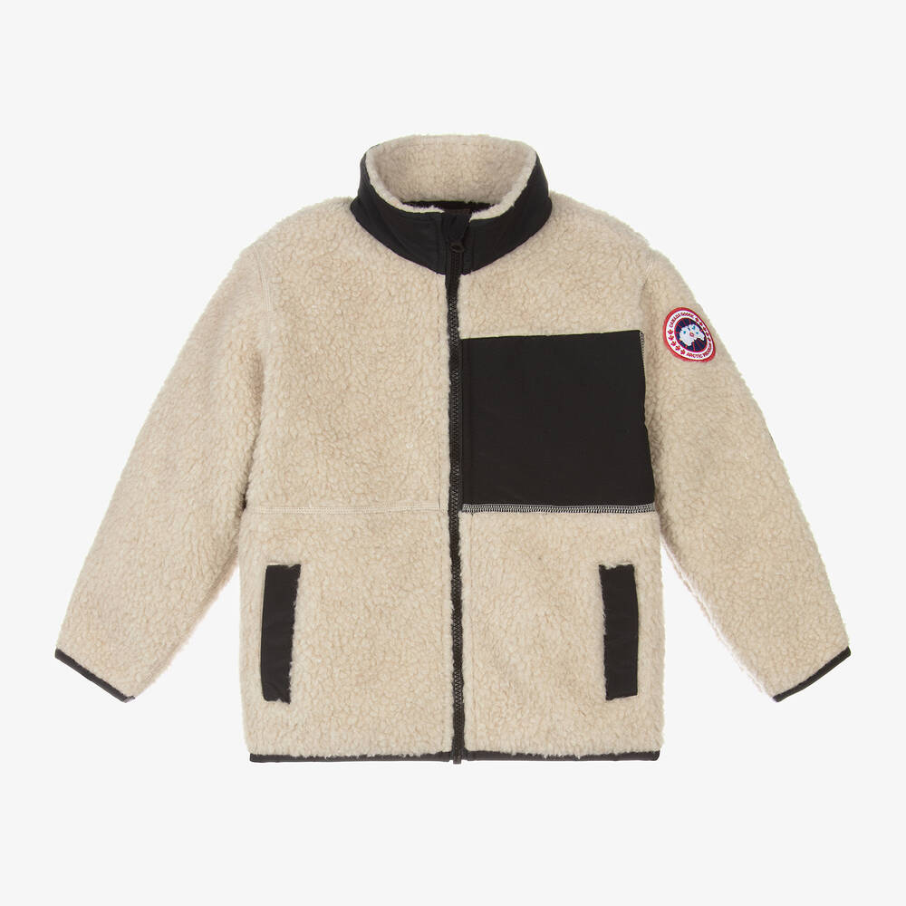 Canada Goose - جاكيت بسحاب صوف فليس لون بيج | Childrensalon