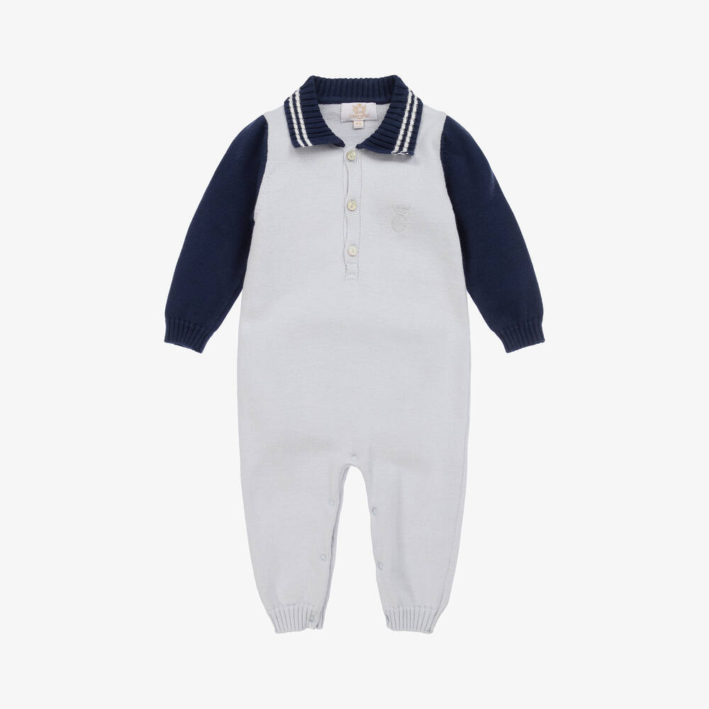 Caramelo Kids - Baby Boys Blue Knitted Polo Romper | Childrensalon