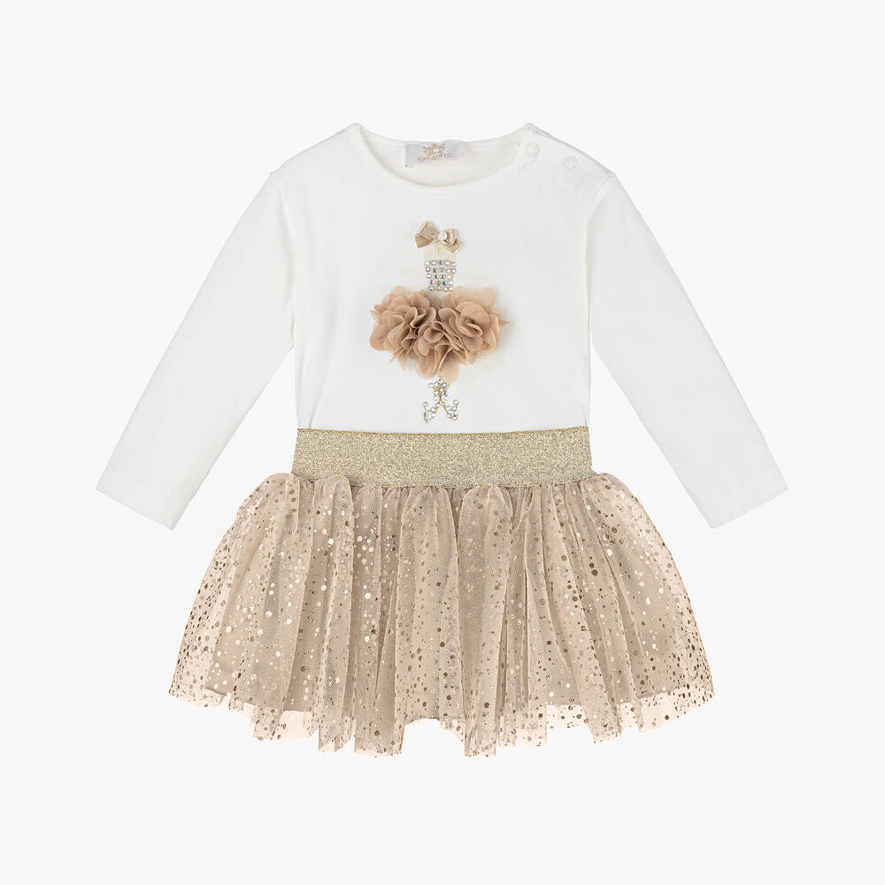 Caramelo Kids - Baby Girls Beige Tutu Skirt Set | Childrensalon