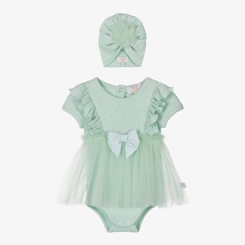 Shop Caramelo Baby Girls Green Cotton Dress Set