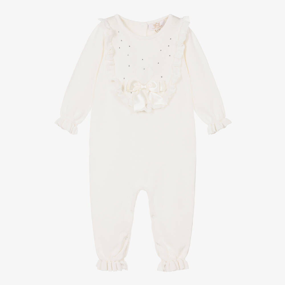 Caramelo Baby Girls Ivory Cotton Knit Romper