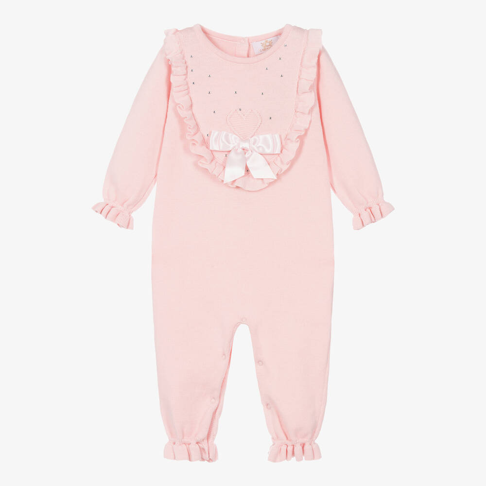Caramelo Baby Girls Pink Cotton Knit Romper