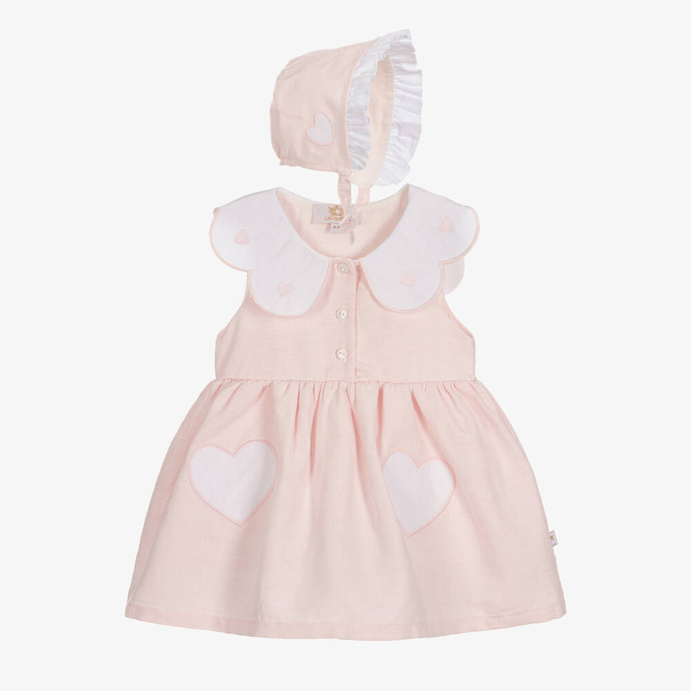 Caramelo Kids - Baby Girls Pink Cotton & Linen Dress Set | Childrensalon