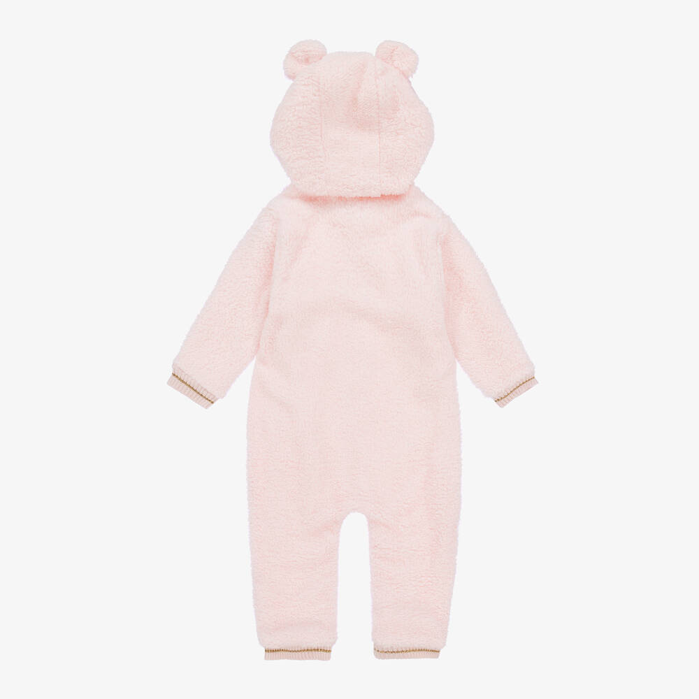 Caramelo Kids - Baby Girls Pink Teddy Fleece Pramsuit | Childrensalon
