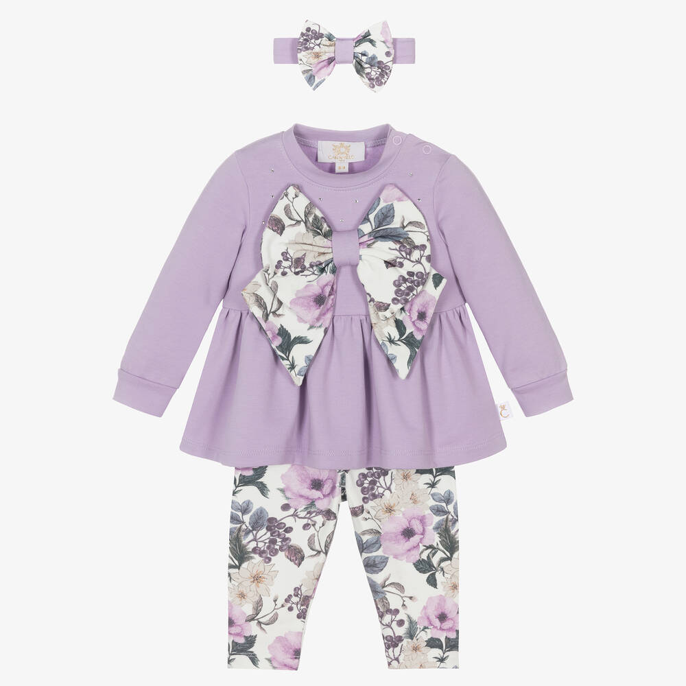 Caramelo Kids - Baby Girls Purple Cotton Leggings Set | Childrensalon