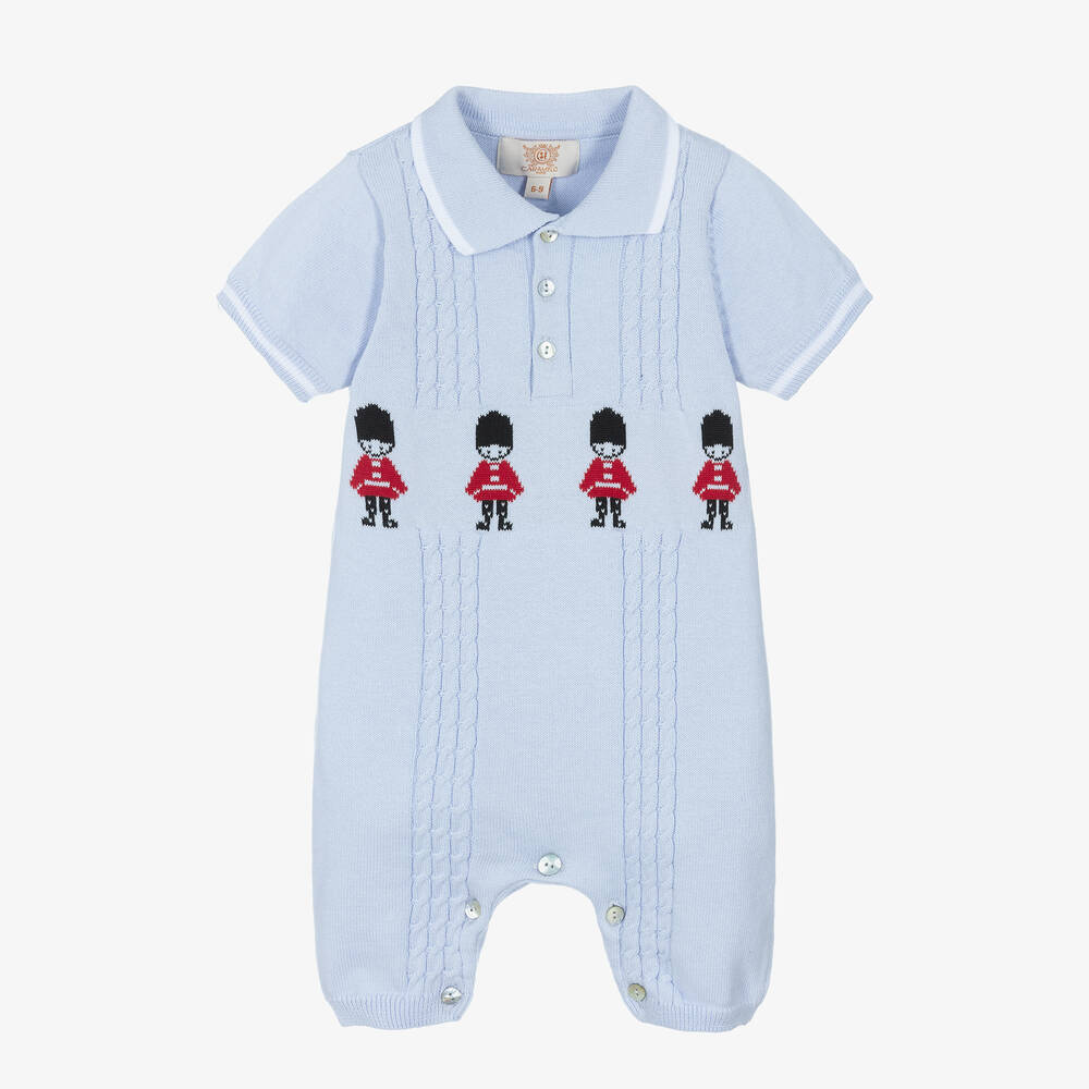 Caramelo Kids - Blue Cotton Knit Baby Romper | Childrensalon