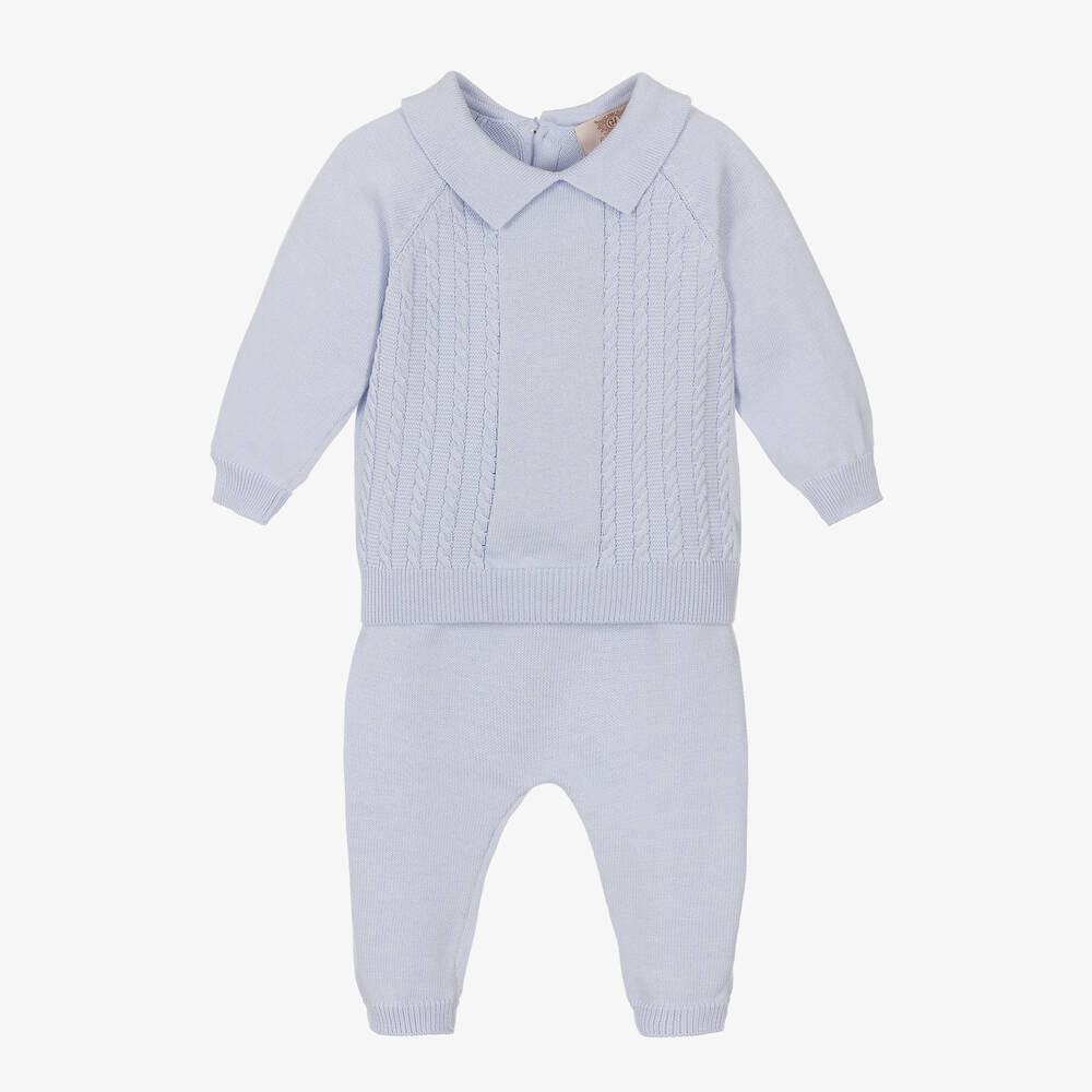 Caramelo Kids - Blue Knit Top & Trousers Set | Childrensalon