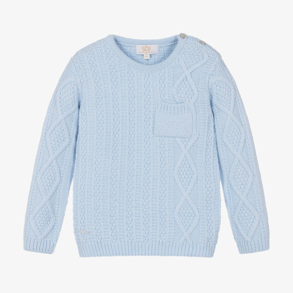 Caramelo Kids - Boys Blue Cable Knit Wool Sweater | Childrensalon