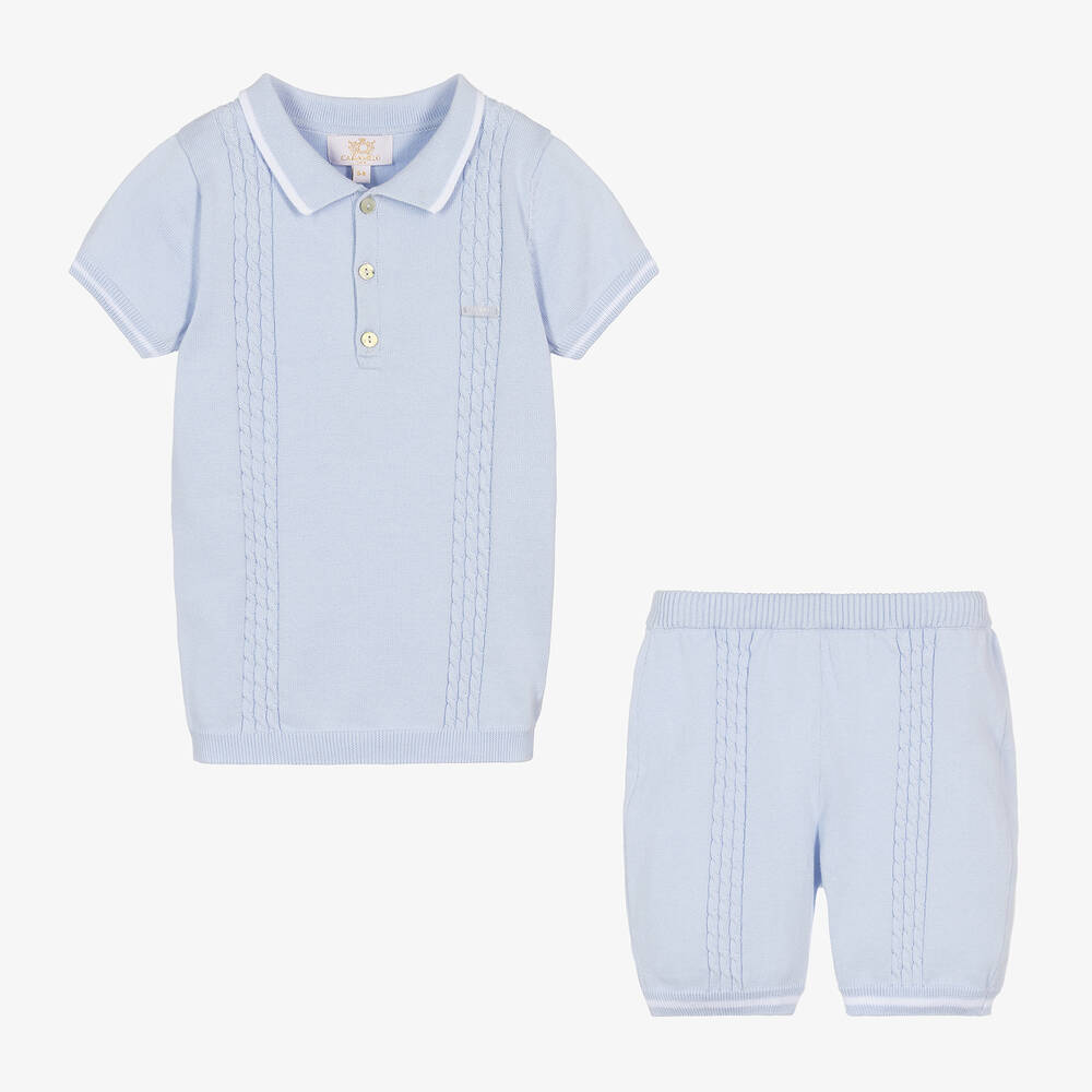 Caramelo Kids - Boys Blue Cotton Knit Shorts Set | Childrensalon
